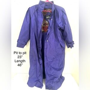 Vintage Gallery Purple Maxi Long Trench Rain Coat Jacket Size 6 Paisley Lining